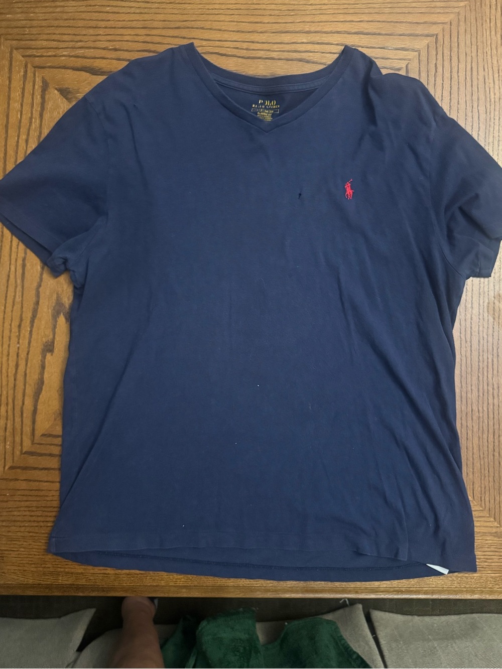 Ralph Lauren Navy V-Neck Short Sleeve Tee with Red Logo